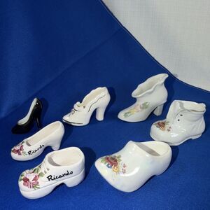 Miniature Porcelain Shoe Figurines Lot Unmarked Ceramic Floral Slippers Set of 7